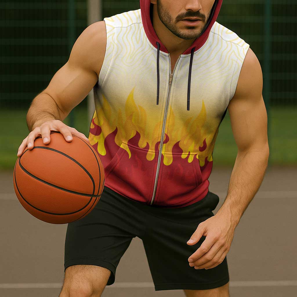 Japanese Kaen Pattern Sleeveless Zip Hoodie Flame Pillar Blazing Lion Heart - Polynesian Pride