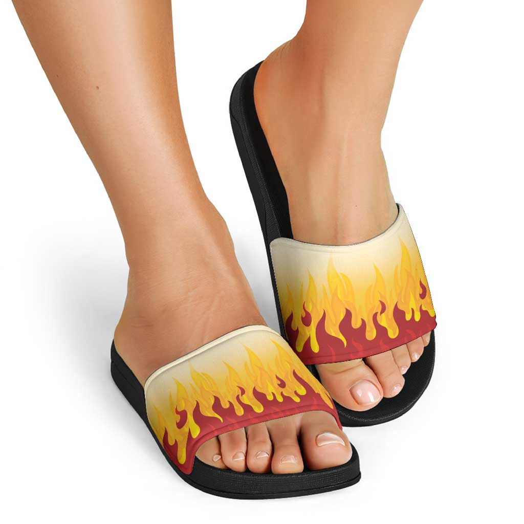 Japanese Kaen Pattern Slide Sandals Flame Pillar Blazing Lion Heart - Polynesian Pride