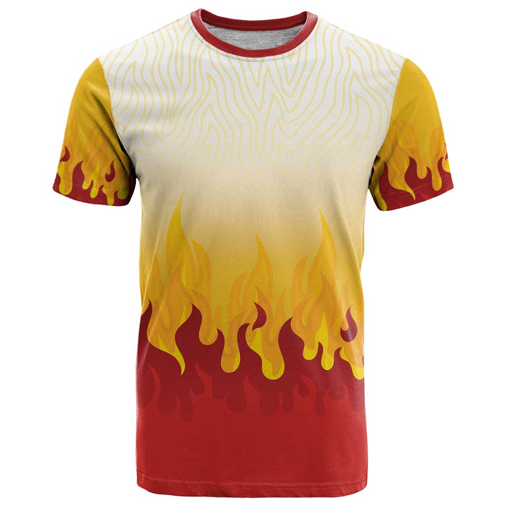 Japanese Kaen Pattern T Shirt Flame Pillar Blazing Lion Heart - Polynesian Pride