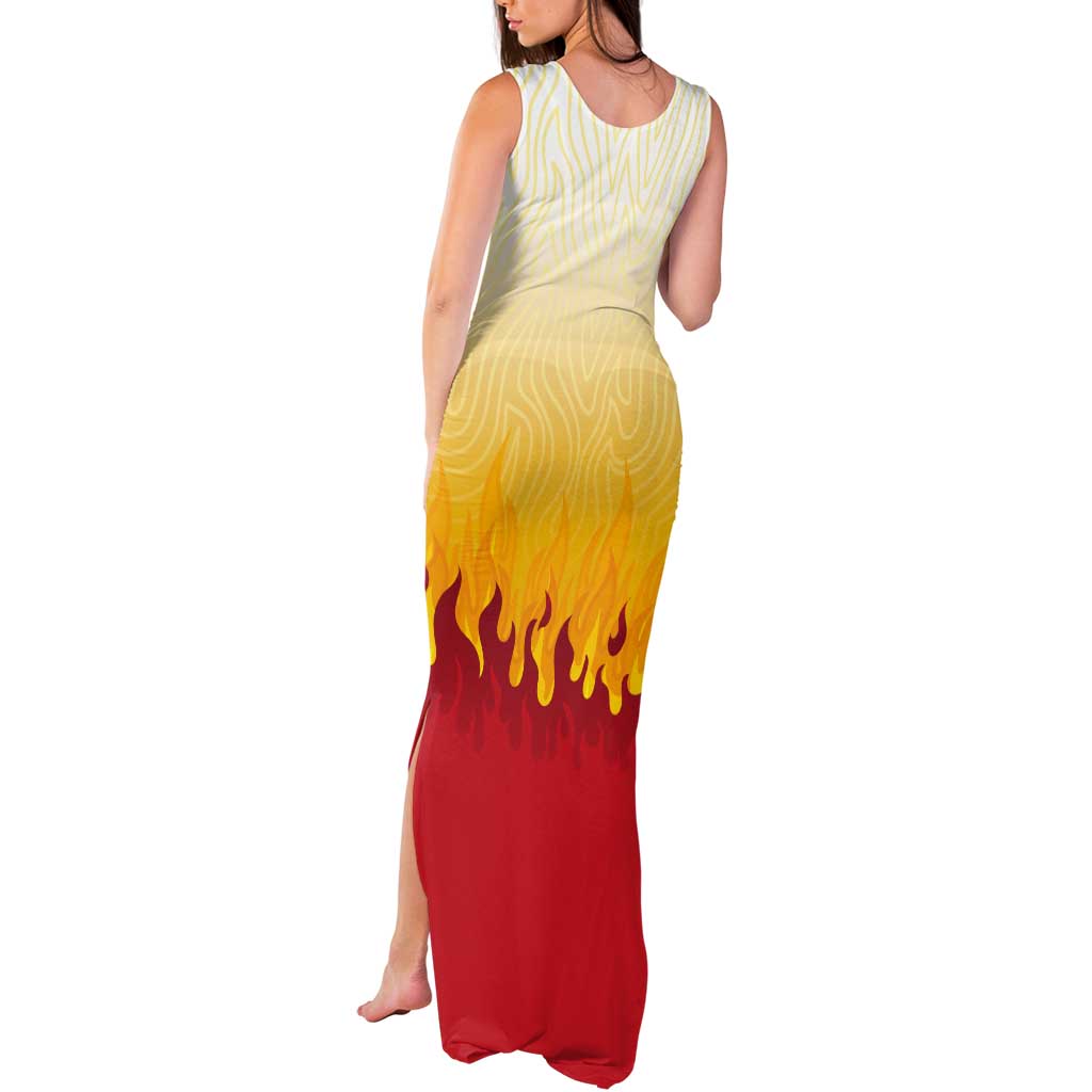 Japanese Kaen Pattern Tank Maxi Dress Flame Pillar Blazing Lion Heart - Polynesian Pride