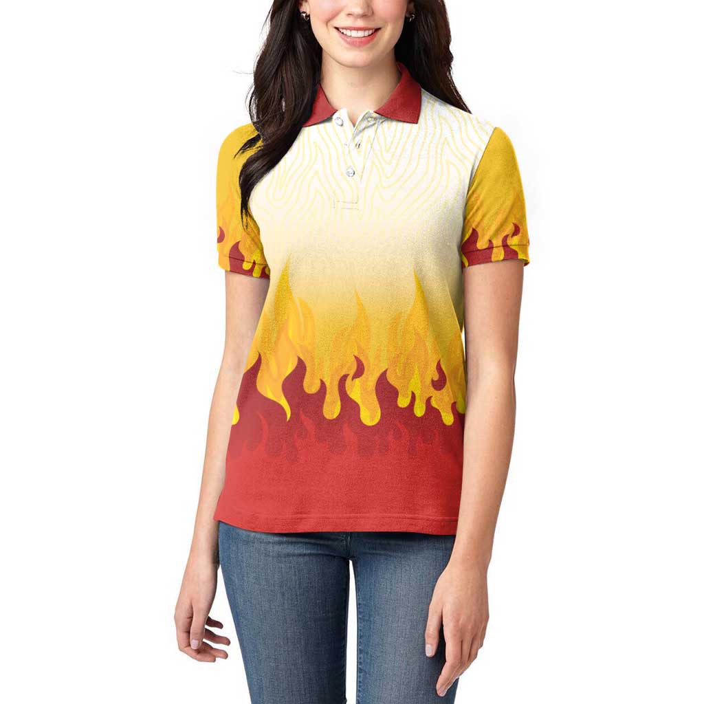 Japanese Kaen Pattern Women Polo Shirt Flame Pillar Blazing Lion Heart - Polynesian Pride