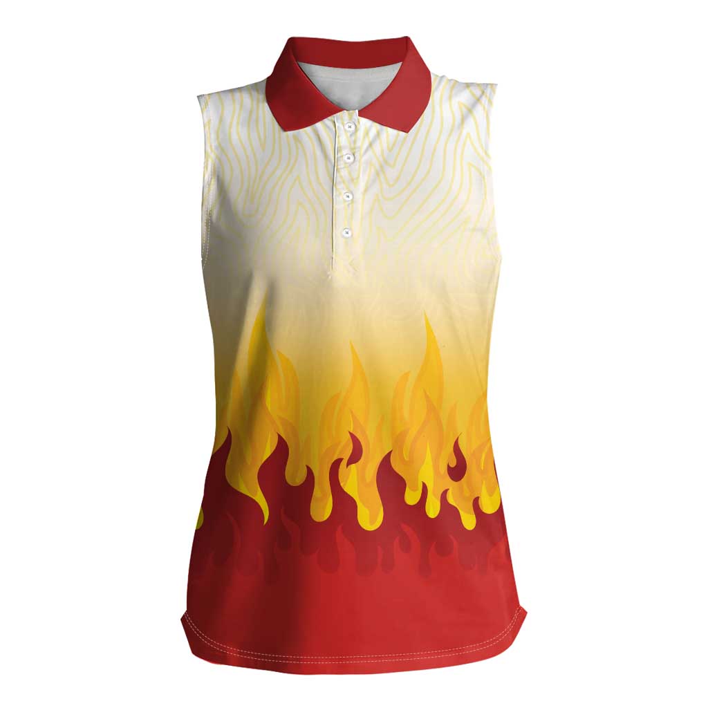 Japanese Kaen Pattern Women Sleeveless Polo Shirt Flame Pillar Blazing Lion Heart - Polynesian Pride