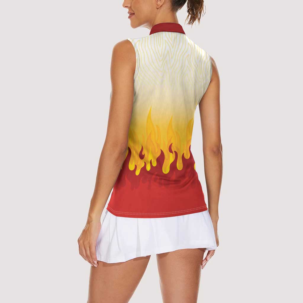 Japanese Kaen Pattern Women Sleeveless Polo Shirt Flame Pillar Blazing Lion Heart - Polynesian Pride