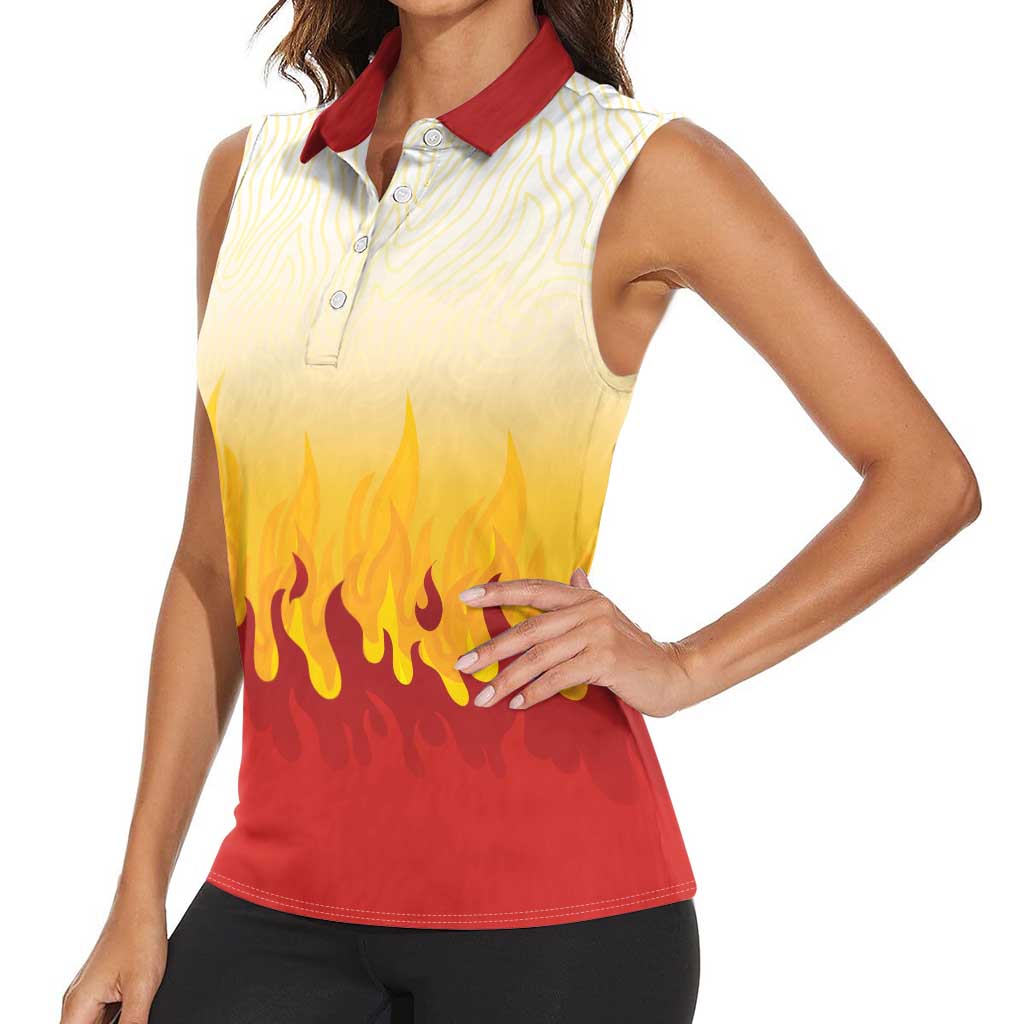 Japanese Kaen Pattern Women Sleeveless Polo Shirt Flame Pillar Blazing Lion Heart - Polynesian Pride