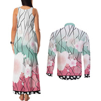 Japanese Kocho Pattern Couples Matching Tank Maxi Dress and Long Sleeve Button Shirt Insect Pillar Butterfly Flower Fairy - Polynesian Pride