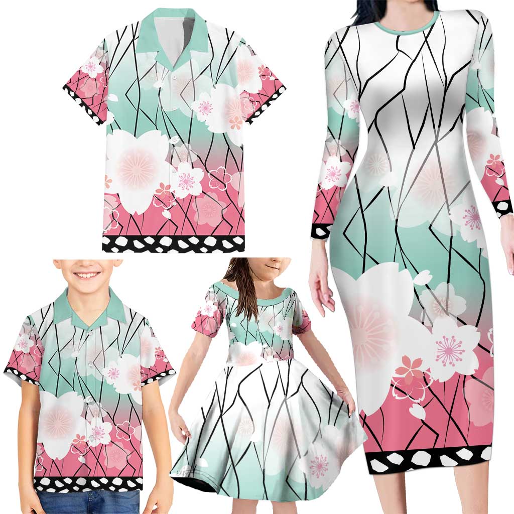 Japanese Kocho Pattern Family Matching Long Sleeve Bodycon Dress and Hawaiian Shirt Insect Pillar Butterfly Flower Fairy LT9 - Polynesian Pride
