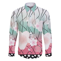 Japanese Kocho Pattern Family Matching Long Sleeve Bodycon Dress and Hawaiian Shirt Insect Pillar Butterfly Flower Fairy LT9 Dad's Shirt - Long Sleeve Pink - Polynesian Pride