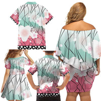 Japanese Kocho Pattern Family Matching Off Shoulder Short Dress and Hawaiian Shirt Insect Pillar Butterfly Flower Fairy - Polynesian Pride