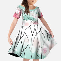 Japanese Kocho Pattern Family Matching Short Sleeve Bodycon Dress and Hawaiian Shirt Insect Pillar Butterfly Flower Fairy LT9 Daughter's Dress Pink - Polynesian Pride