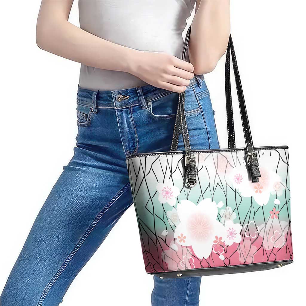 Japanese Kocho Pattern Leather Tote Bag Insect Pillar Butterfly Flower Fairy - Polynesian Pride