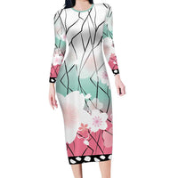 Japanese Kocho Pattern Long Sleeve Bodycon Dress Insect Pillar Butterfly Flower Fairy - Polynesian Pride