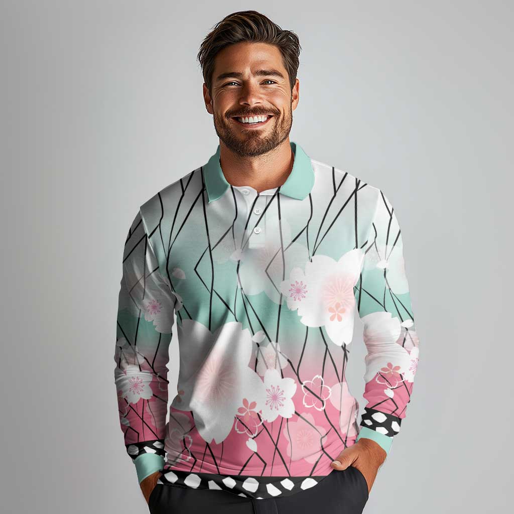 Japanese Kocho Pattern Long Sleeve Polo Shirt Insect Pillar Butterfly Flower Fairy - Polynesian Pride