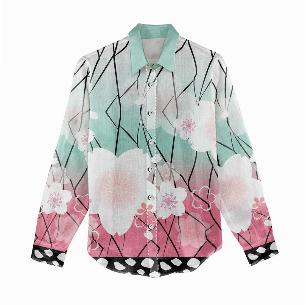 Japanese Kocho Pattern Women Casual Shirt Insect Pillar Butterfly Flower Fairy - Polynesian Pride