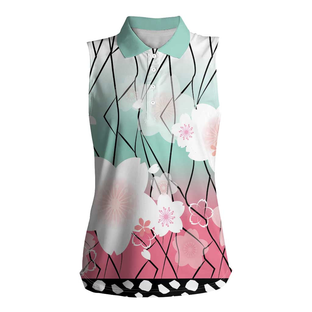 Japanese Kocho Pattern Women Sleeveless Polo Shirt Insect Pillar Butterfly Flower Fairy - Polynesian Pride