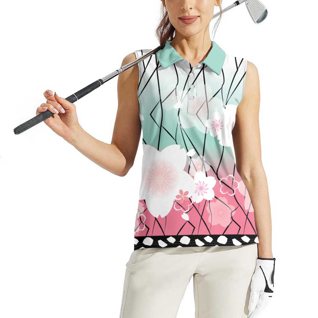 Japanese Kocho Pattern Women Sleeveless Polo Shirt Insect Pillar Butterfly Flower Fairy - Polynesian Pride