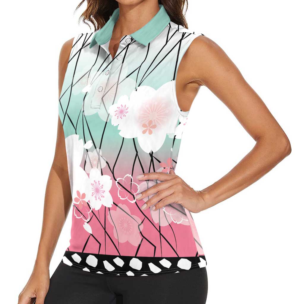 Japanese Kocho Pattern Women Sleeveless Polo Shirt Insect Pillar Butterfly Flower Fairy - Polynesian Pride