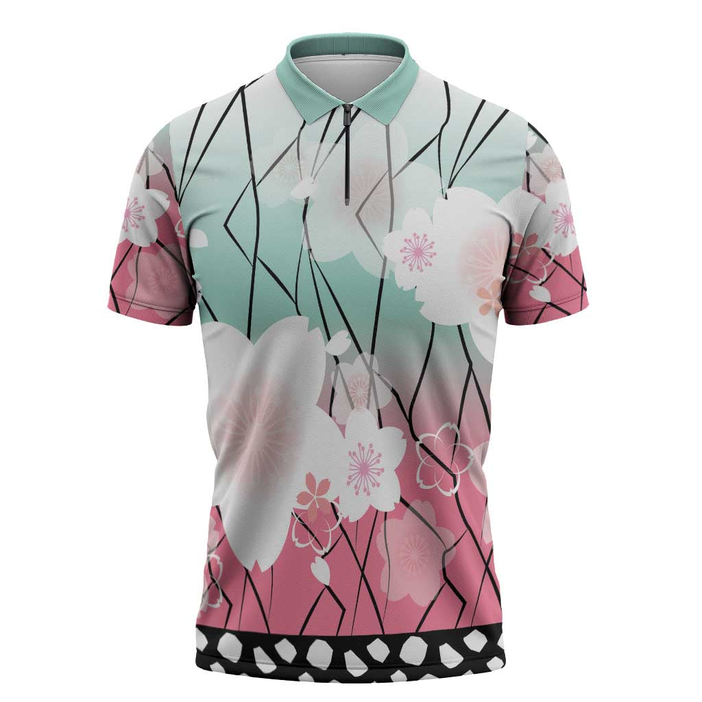 Japanese Kocho Pattern Zipper Polo Shirt Insect Pillar Butterfly Flower Fairy - Polynesian Pride