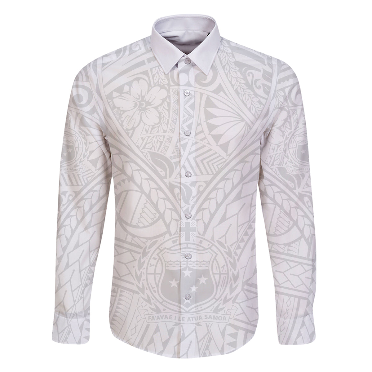 Samoa Lotu Tamaiti Family Matching Off Shoulder Maxi Dress and Hawaiian Shirt Polynesian White Sunday Simple LT9 Dad's Shirt - Long Sleeve White - Polynesian Pride