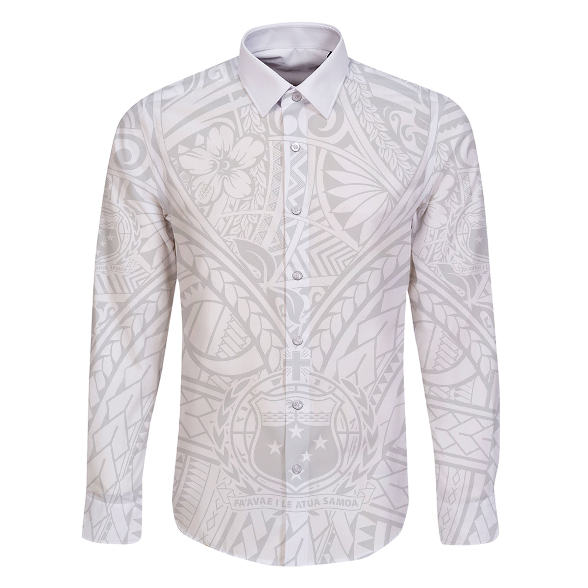 Samoa Lotu Tamaiti Family Matching Off Shoulder Short Dress and Hawaiian Shirt Polynesian White Sunday Simple LT9 Dad's Shirt - Long Sleeve White - Polynesian Pride