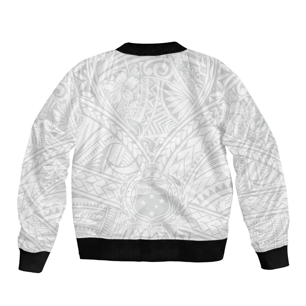 Samoa Lotu Tamaiti Sleeve Zip Bomber Jacket Polynesian White Sunday Simple LT9 - Polynesian Pride