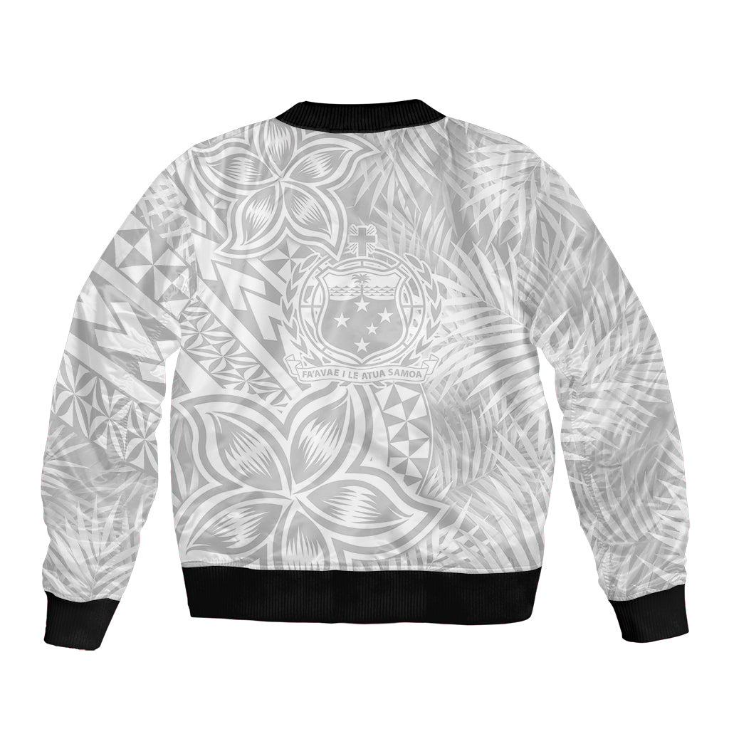 Samoa Lotu Tamait Bomber Jacket Tropical Plant White Sunday With Polynesia Pattern LT9 - Polynesian Pride
