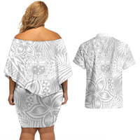 Samoa Lotu Tamait Couples Matching Off Shoulder Short Dress and Hawaiian Shirt Tropical Plant White Sunday With Polynesia Pattern LT9 - Polynesian Pride