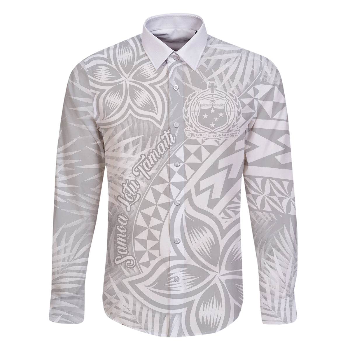 Samoa Lotu Tamait Family Matching Long Sleeve Bodycon Dress and Hawaiian Shirt Tropical Plant White Sunday With Polynesia Pattern LT9 Dad's Shirt - Long Sleeve White - Polynesian Pride