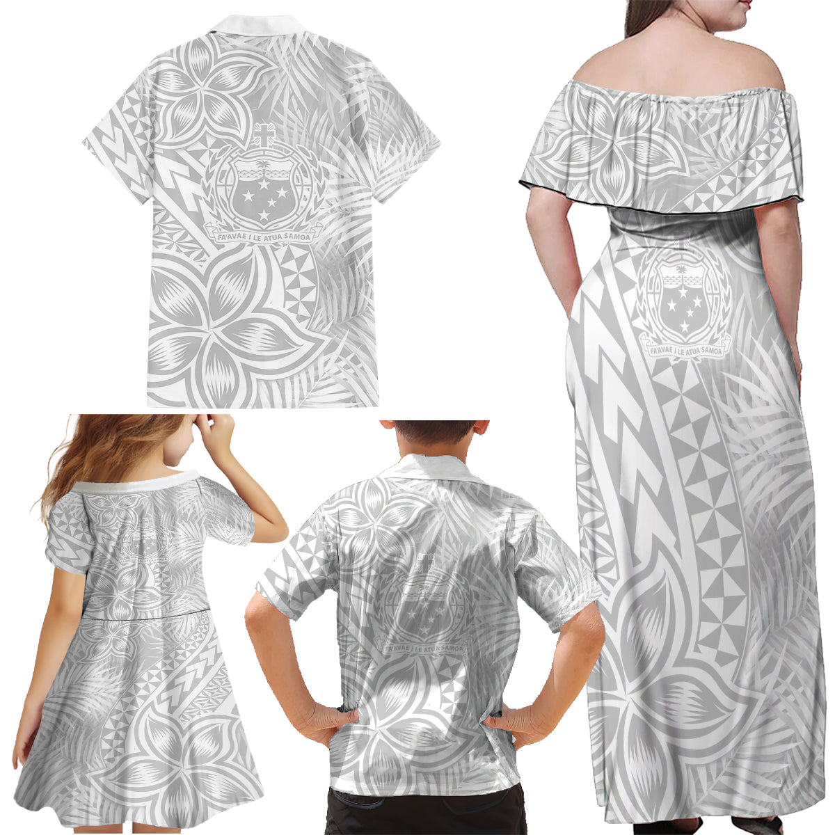 Samoa Lotu Tamait Family Matching Off Shoulder Maxi Dress and Hawaiian Shirt Tropical Plant White Sunday With Polynesia Pattern LT9 - Polynesian Pride