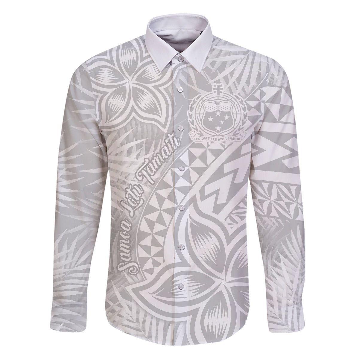 Samoa Lotu Tamait Family Matching Off Shoulder Maxi Dress and Hawaiian Shirt Tropical Plant White Sunday With Polynesia Pattern LT9 Dad's Shirt - Long Sleeve White - Polynesian Pride