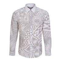 Samoa Lotu Tamait Long Sleeve Button Shirt Tropical Plant White Sunday With Polynesia Pattern LT9 Unisex White - Polynesian Pride