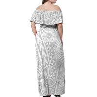Samoa Lotu Tamait Off Shoulder Maxi Dress Tropical Plant White Sunday With Polynesia Pattern LT9 - Polynesian Pride