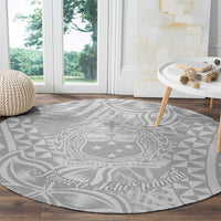 Samoa Lotu Tamait Round Carpet Tropical Plant White Sunday With Polynesia Pattern LT9 - Polynesian Pride