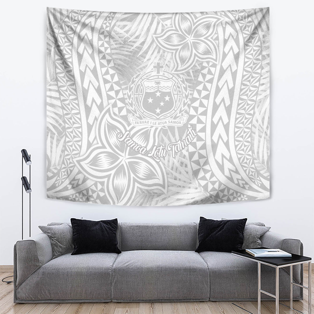 Samoa Lotu Tamait Tapestry Tropical Plant White Sunday With Polynesia Pattern LT9 - Polynesian Pride
