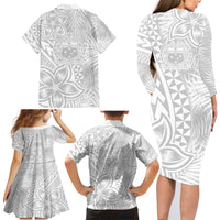 Personalised Samoa Lotu Tamait Family Matching Long Sleeve Bodycon Dress and Hawaiian Shirt Tropical Plant White Sunday With Polynesia Pattern LT9 - Polynesian Pride