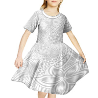 Personalised Samoa Lotu Tamait Kid Short Sleeve Dress Tropical Plant White Sunday With Polynesia Pattern LT9 - Polynesian Pride