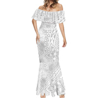 Personalised Samoa Lotu Tamait Mermaid Dress Tropical Plant White Sunday With Polynesia Pattern LT9 - Polynesian Pride