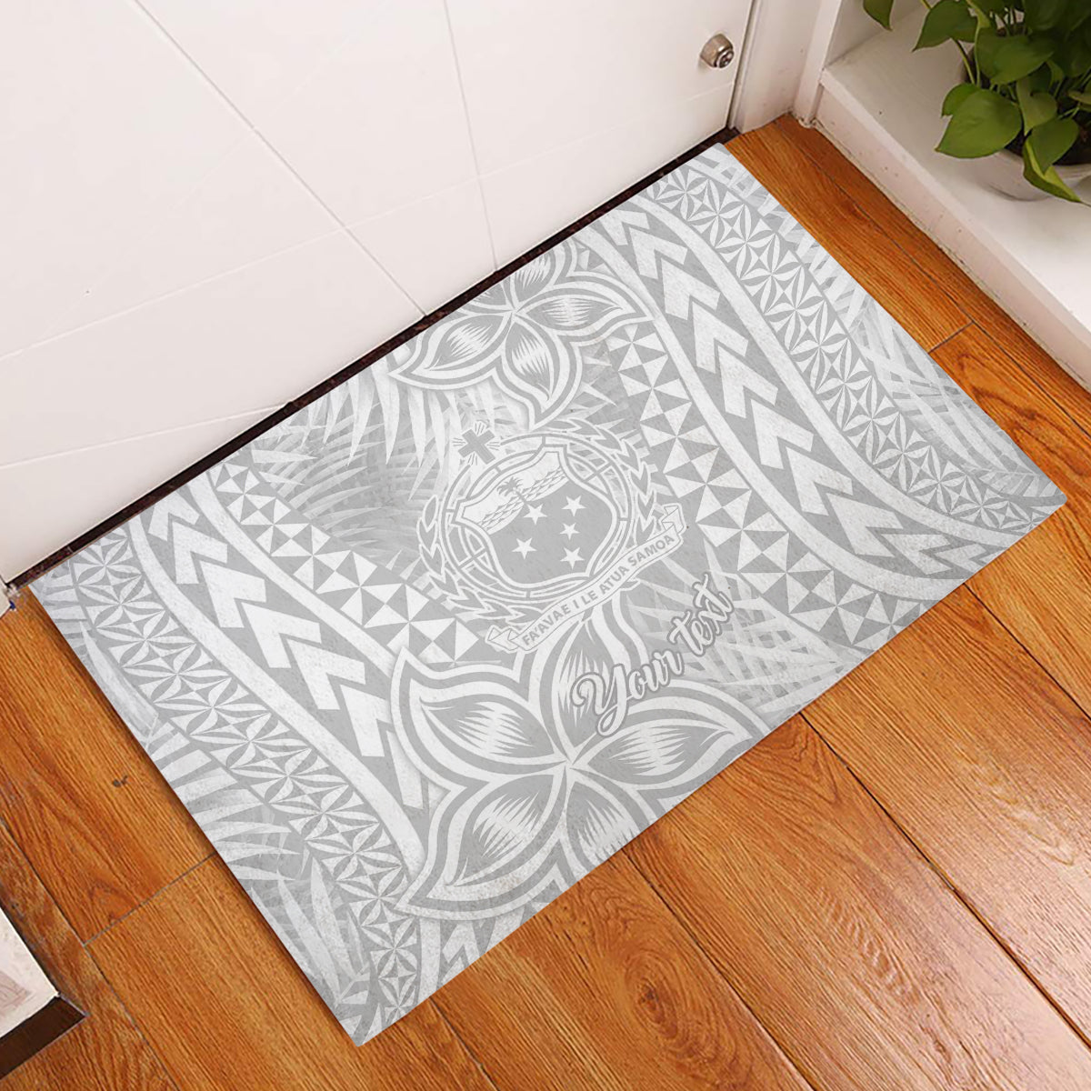 Personalised Samoa Lotu Tamait Rubber Doormat Tropical Plant White Sunday With Polynesia Pattern LT9 White - Polynesian Pride