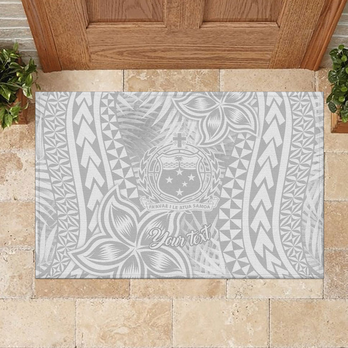 Personalised Samoa Lotu Tamait Rubber Doormat Tropical Plant White Sunday With Polynesia Pattern LT9 - Polynesian Pride