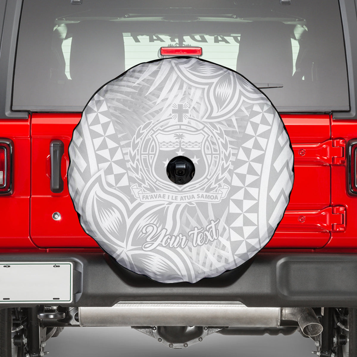 Personalised Samoa Lotu Tamait Spare Tire Cover Tropical Plant White Sunday With Polynesia Pattern LT9 - Polynesian Pride