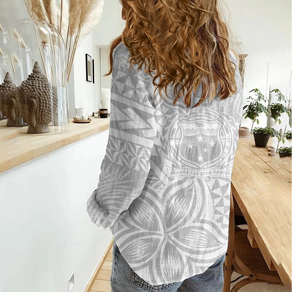 Personalised Samoa Lotu Tamait Women Casual Shirt Tropical Plant White Sunday With Polynesia Pattern LT9 - Polynesian Pride