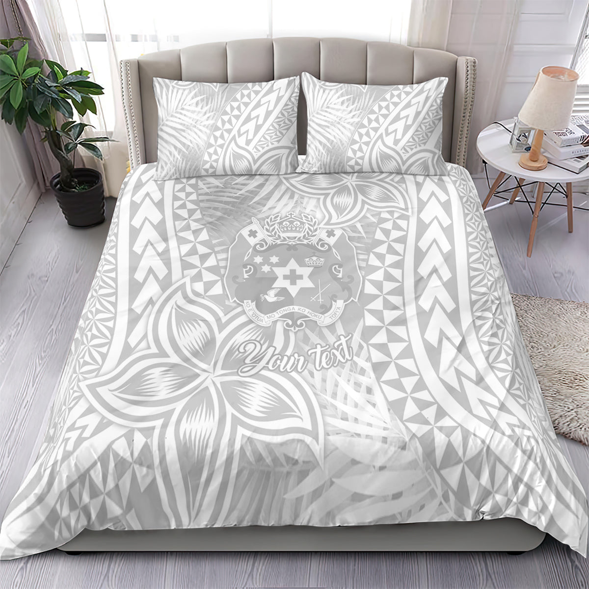 Personalised Tonga White Sunday Bedding Set Tropical Plant With Polynesian Pattern LT9 - Polynesian Pride