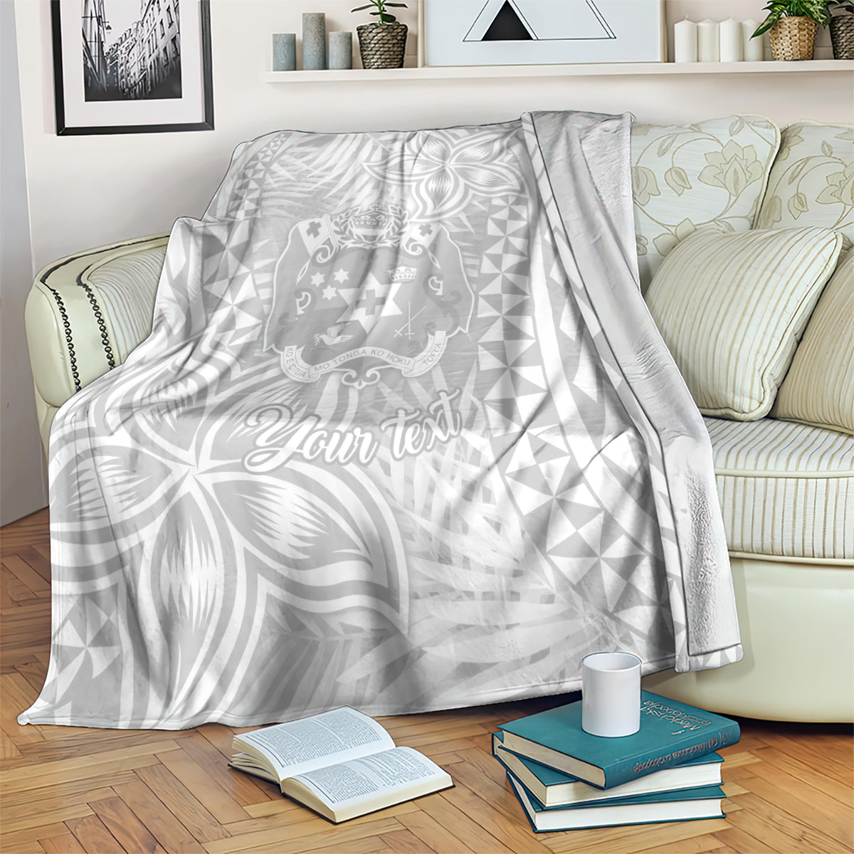 Personalised Tonga White Sunday Blanket Tropical Plant With Polynesian Pattern LT9 - Polynesian Pride