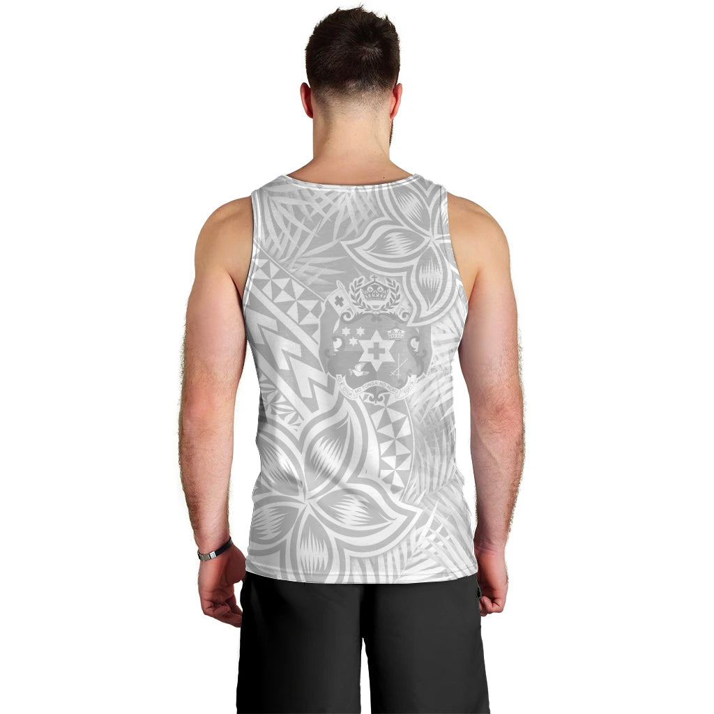 Personalised Tonga White Sunday Men Tank Top Tropical Plant With Polynesian Pattern LT9 - Polynesian Pride