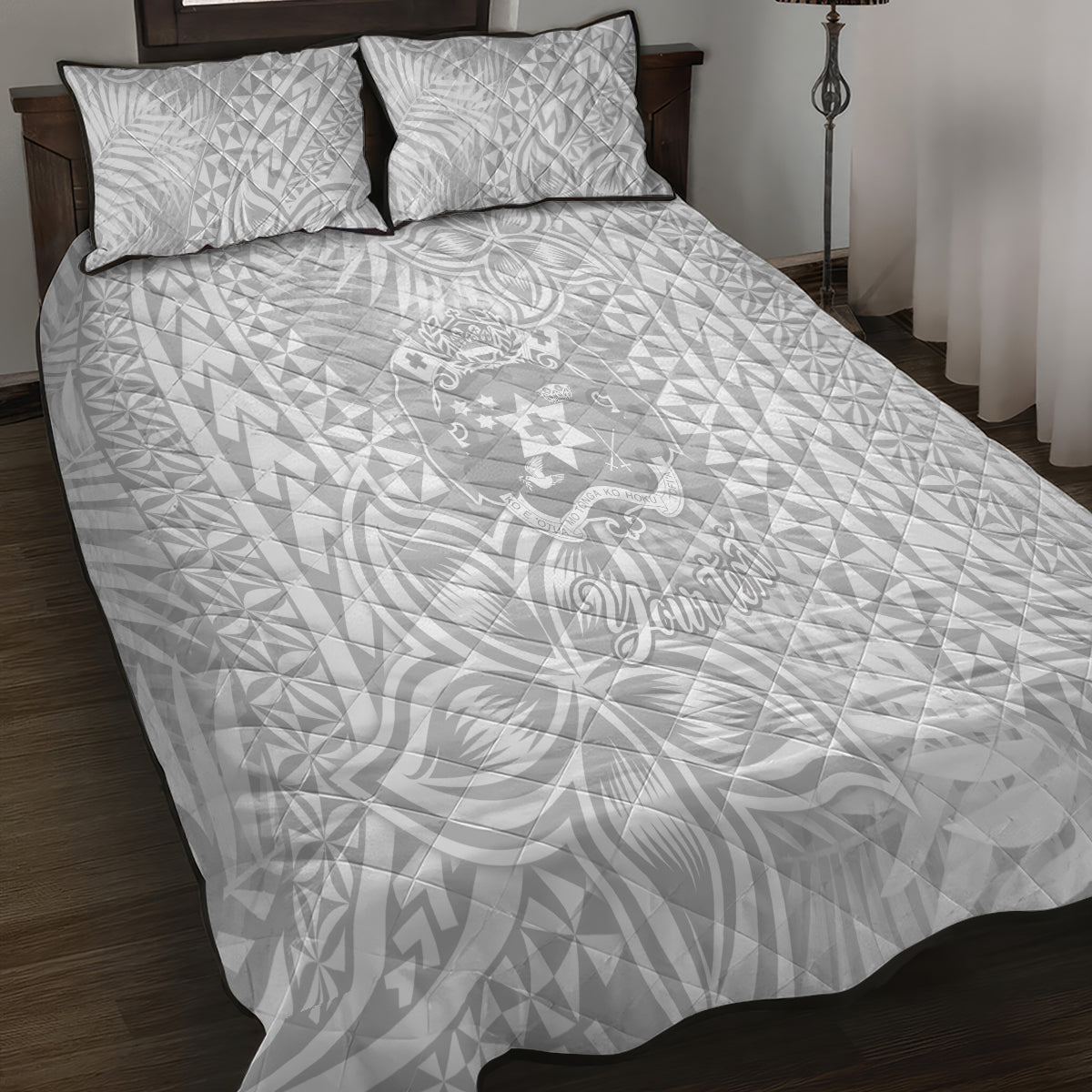 Personalised Tonga White Sunday Quilt Bed Set Tropical Plant With Polynesian Pattern LT9 - Polynesian Pride