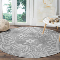 Personalised Tonga White Sunday Round Carpet Tropical Plant With Polynesian Pattern LT9 - Polynesian Pride