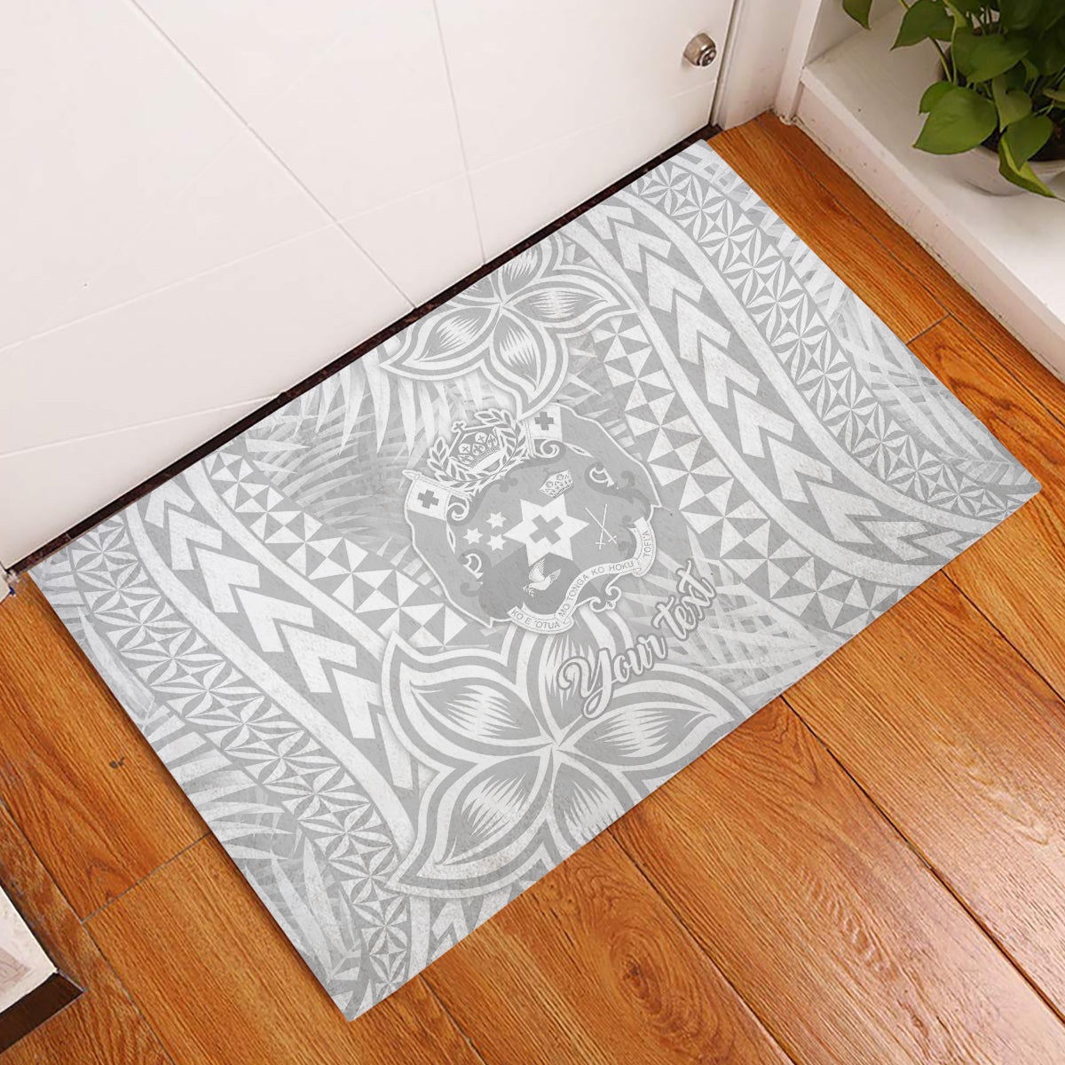 Personalised Tonga White Sunday Rubber Doormat Tropical Plant With Polynesian Pattern LT9 White - Polynesian Pride
