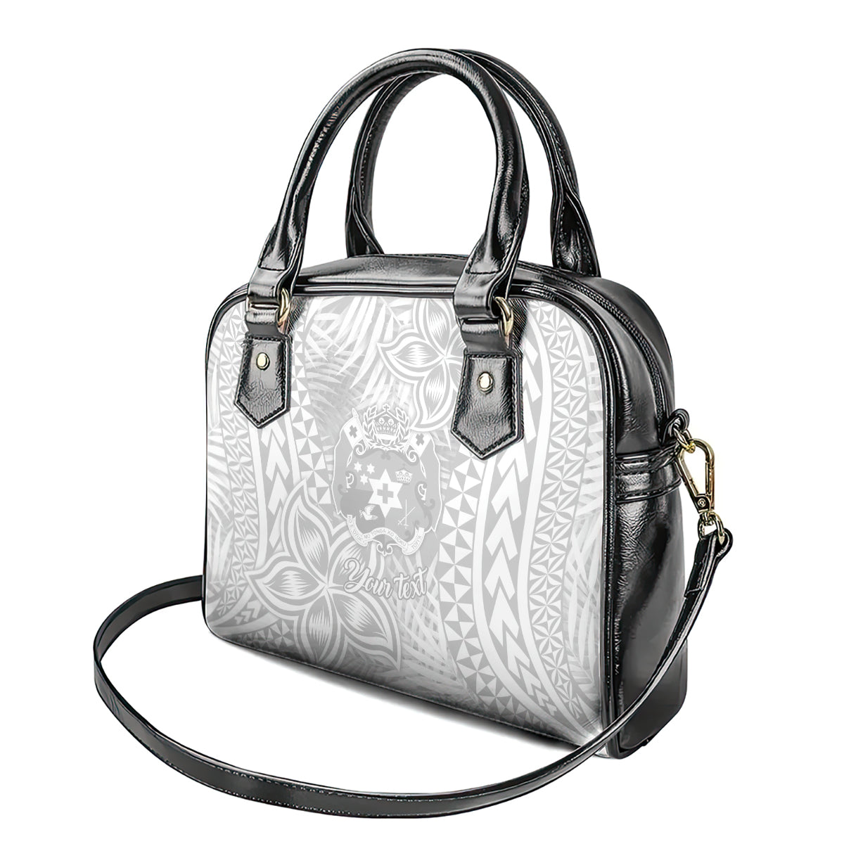 Personalised Tonga White Sunday Shoulder Handbag Tropical Plant With Polynesian Pattern LT9 - Polynesian Pride