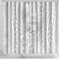 Personalised Tonga White Sunday Shower Curtain Tropical Plant With Polynesian Pattern LT9 - Polynesian Pride