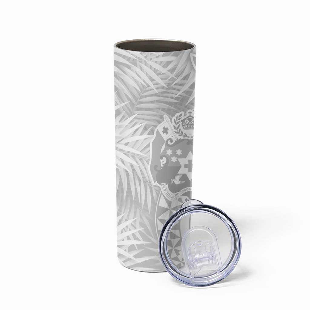 Tonga White Sunday Skinny Tumbler Tropical Plant With Polynesian Pattern