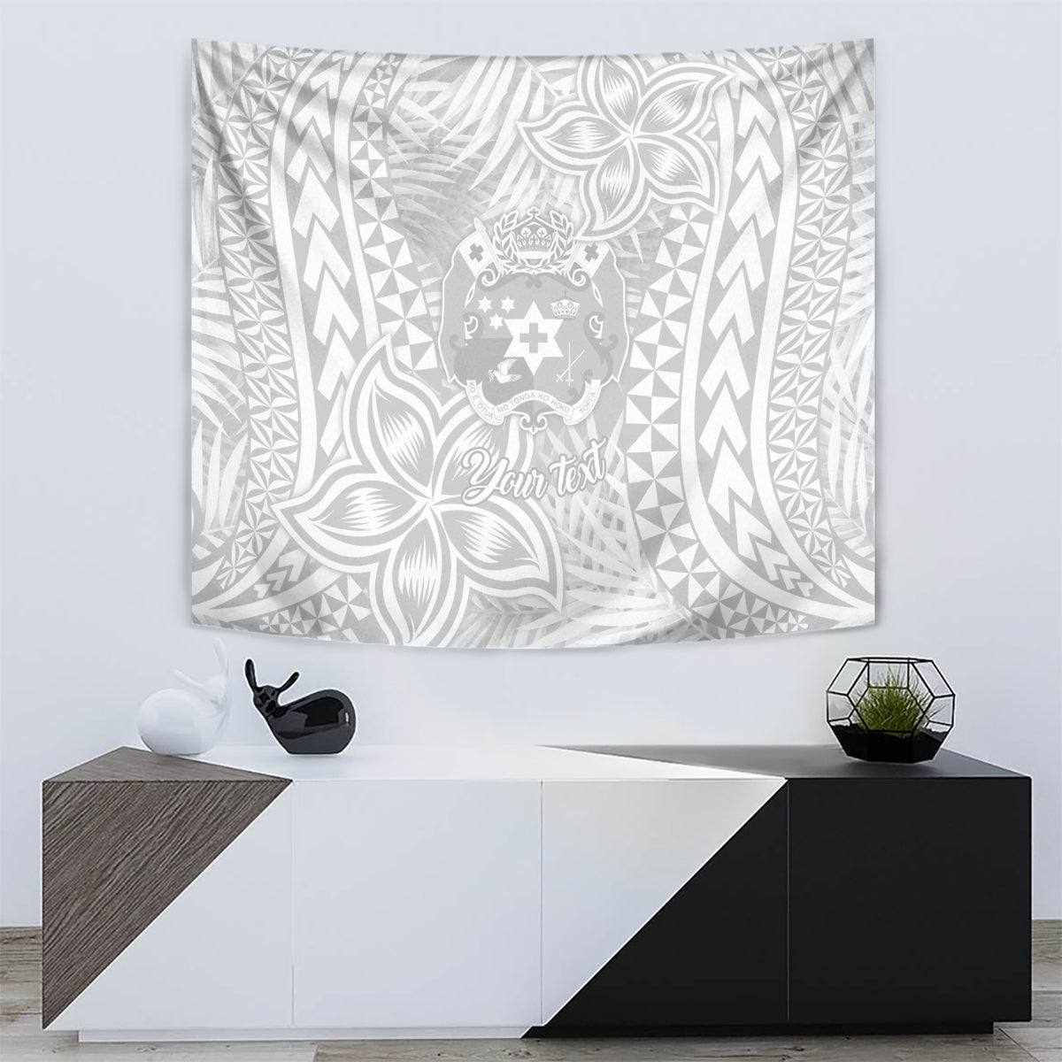 Personalised Tonga White Sunday Tapestry Tropical Plant With Polynesian Pattern LT9 - Polynesian Pride